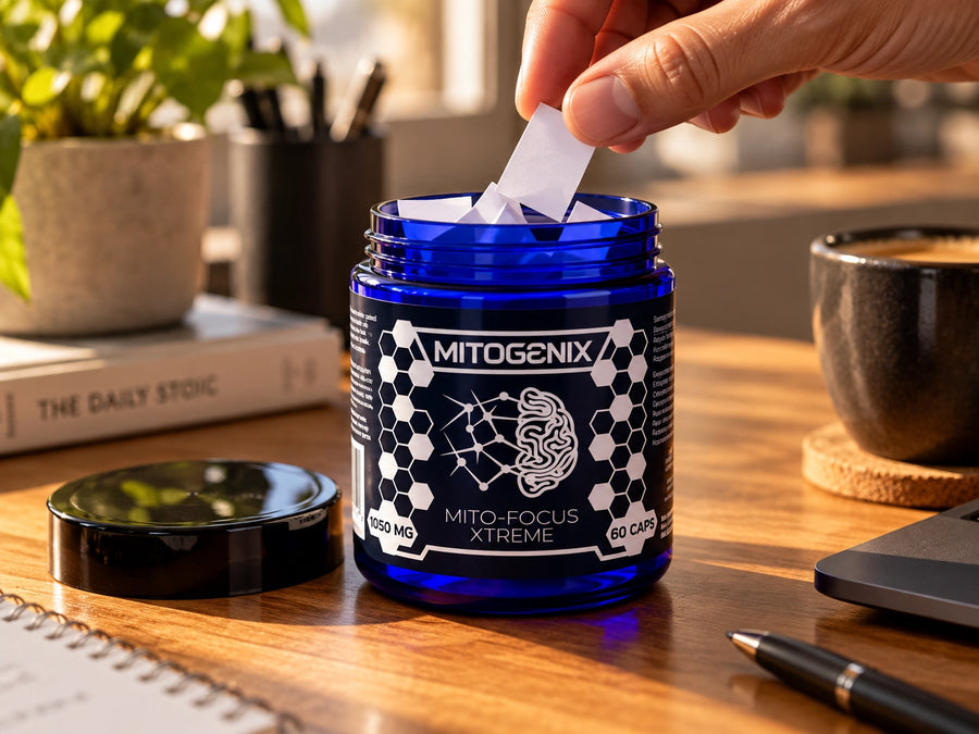 The Focus Jar - a MitoGenix jar reused to hold daily written goals and intentions